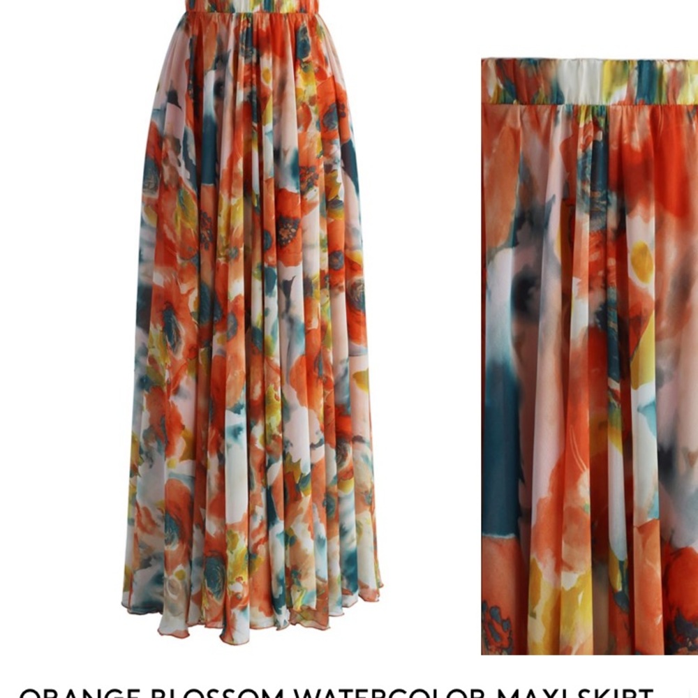 Orange Blossom Watercolor Maxi Skirt